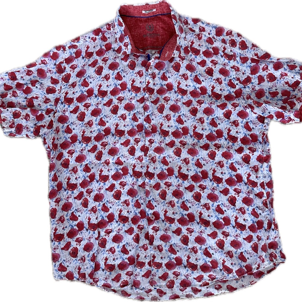 Bugatchi Uomo Red and White floral Casual Shirt